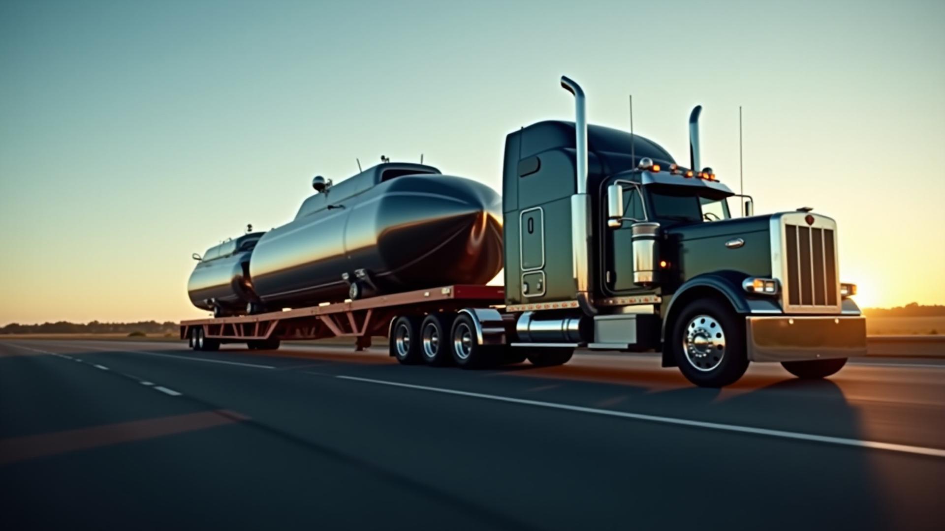 Powerful E & L Heavy Haul Truck on open highway at dusk