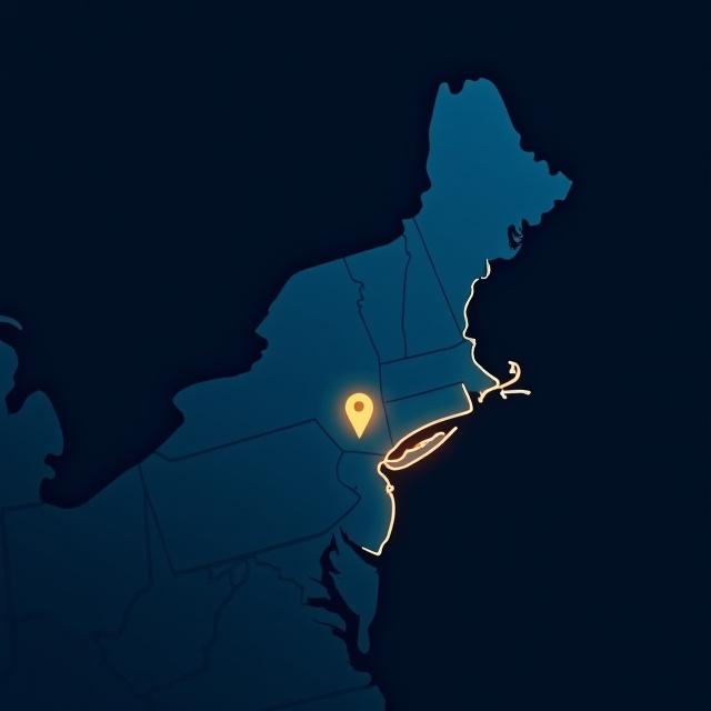Regional trucking coverage map highlighting New York, Pennsylvania, New Jersey, and Massachusetts from Addison NY hub