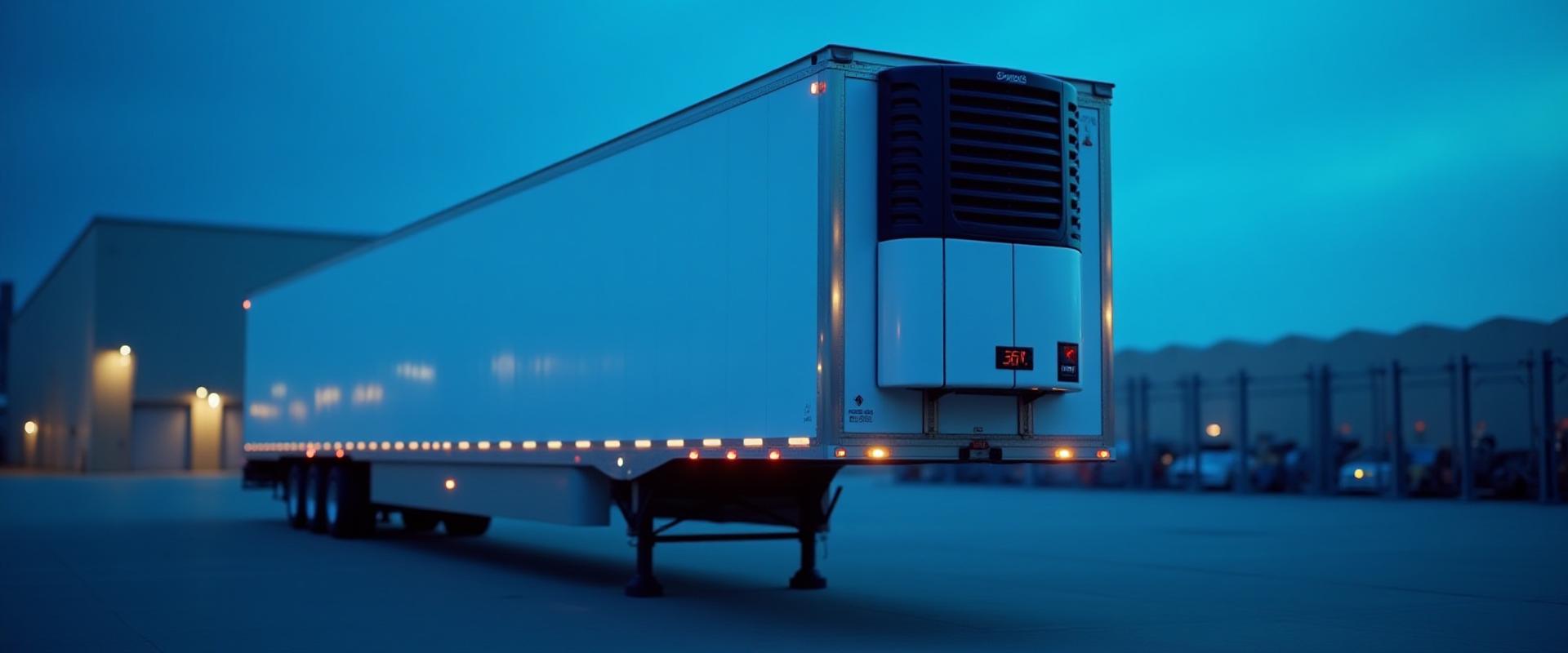 Close up of a modern reefer trailer unit with digital display